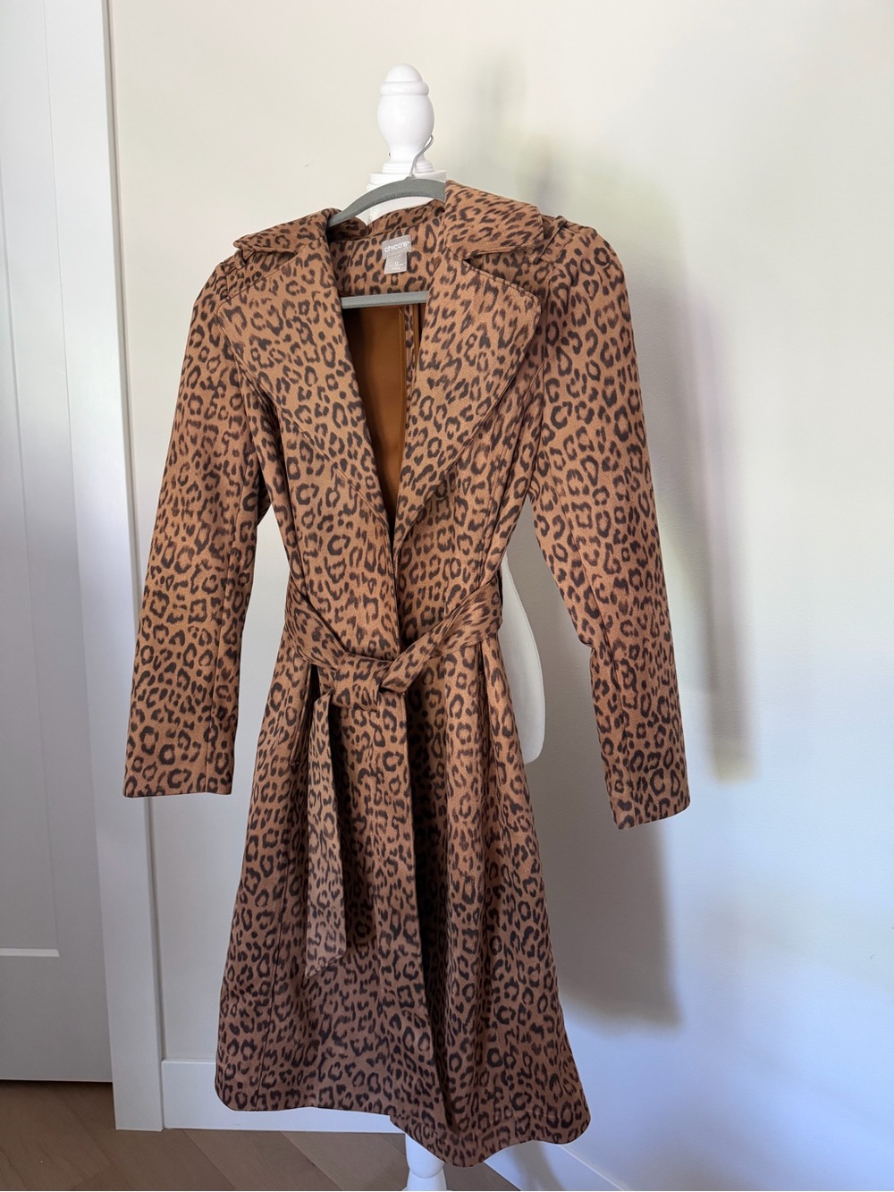 Chico's Leopard Print Belted Peacoat - Brown/Black